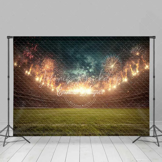 Lofaris Sports Stadium Celebration Backdrop Green Field Light Show Photography Background for Game Day Event