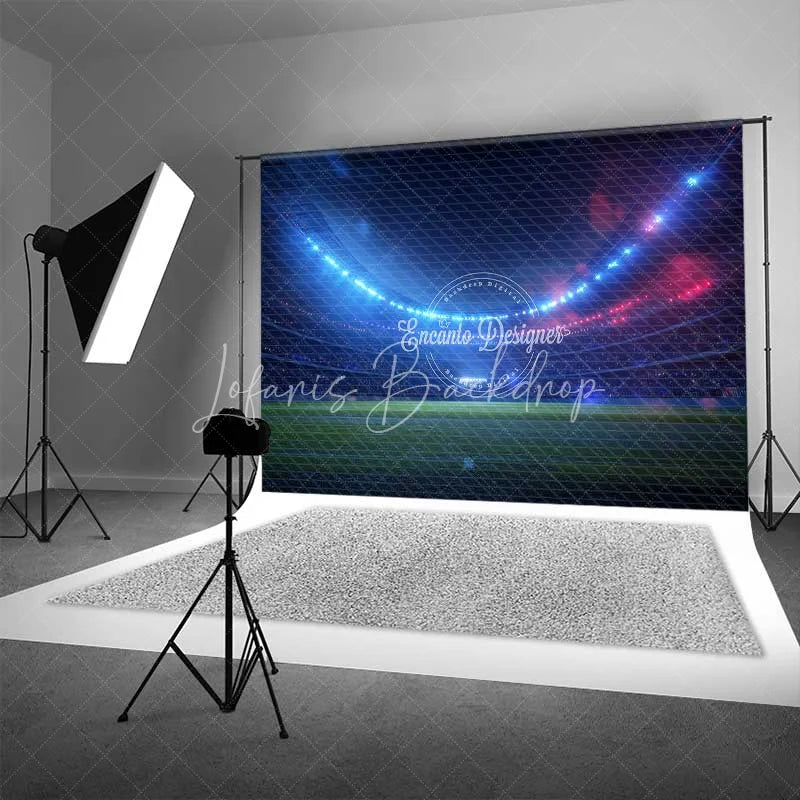 Lofaris Sports Stadium Photography Backdrop Dynamic Blue Red Lights Football Field Arena Party Decor