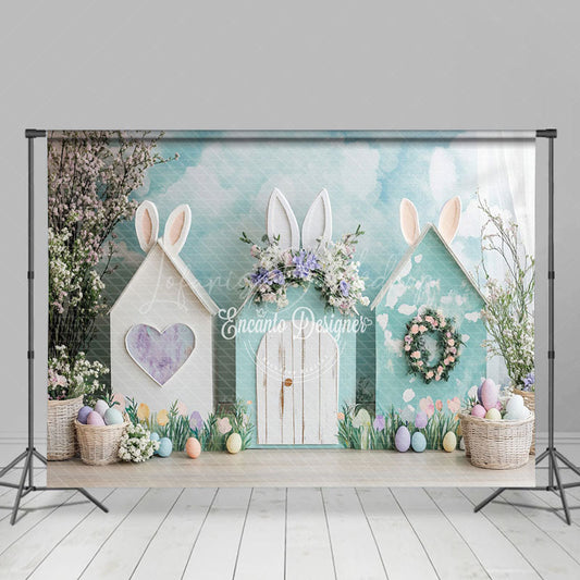 Lofaris Spring Blue Cloud Wall Bunny Hutch Easter Backdrop