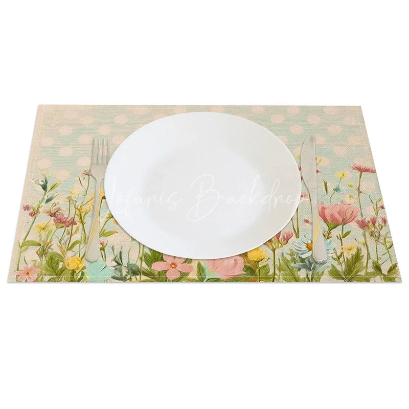 Lofaris Spring Blue Dot Rabbit Set of 4 Placemats Wildflower Easter Bunny Table Mats for Dining Room