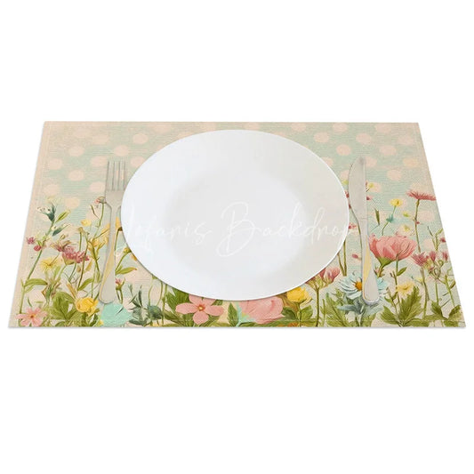 Lofaris Spring Blue Dot Rabbit Set of 4 Placemats Wildflower Easter Bunny Table Mats for Dining Room
