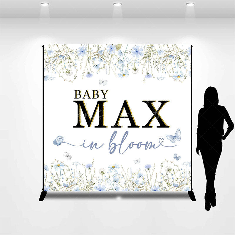 Lofaris Spring Blue Floral Custom Name Baby Shower Backdrop