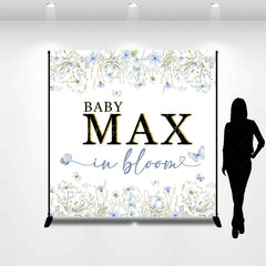 Lofaris Spring Blue Floral Custom Name Baby Shower Backdrop