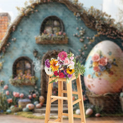 Lofaris Spring Blue Floral House Eggs Easter Photo Backdrop