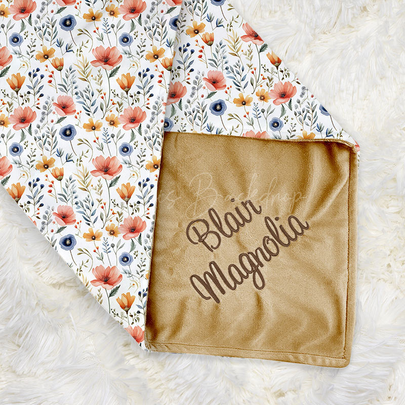 Lofaris Spring Blue Pink Floral Leaves Minky Baby Blanket