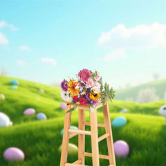 Lofaris Spring Blue Sky Hillside Eggs Rabbit Easter Backdrop