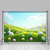 Lofaris Spring Blue Sky Hillside Eggs Rabbit Easter Backdrop