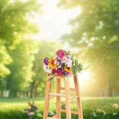 Lofaris Spring Blurry Green Forest Egg Rabbit Easter Backdrop