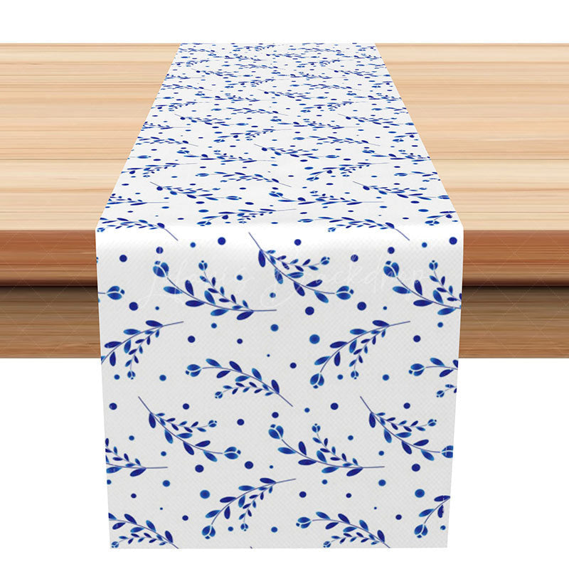 Lofaris Spring Botanical Table Runner with Dark Blue Plant Leaves Elegant Greenery Decor for Dining Room