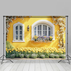 Lofaris Spring Bright Yellow House Floral Room Set Backdrop