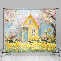 Lofaris Spring Bright Yellow House Floral Room Set Backdrop