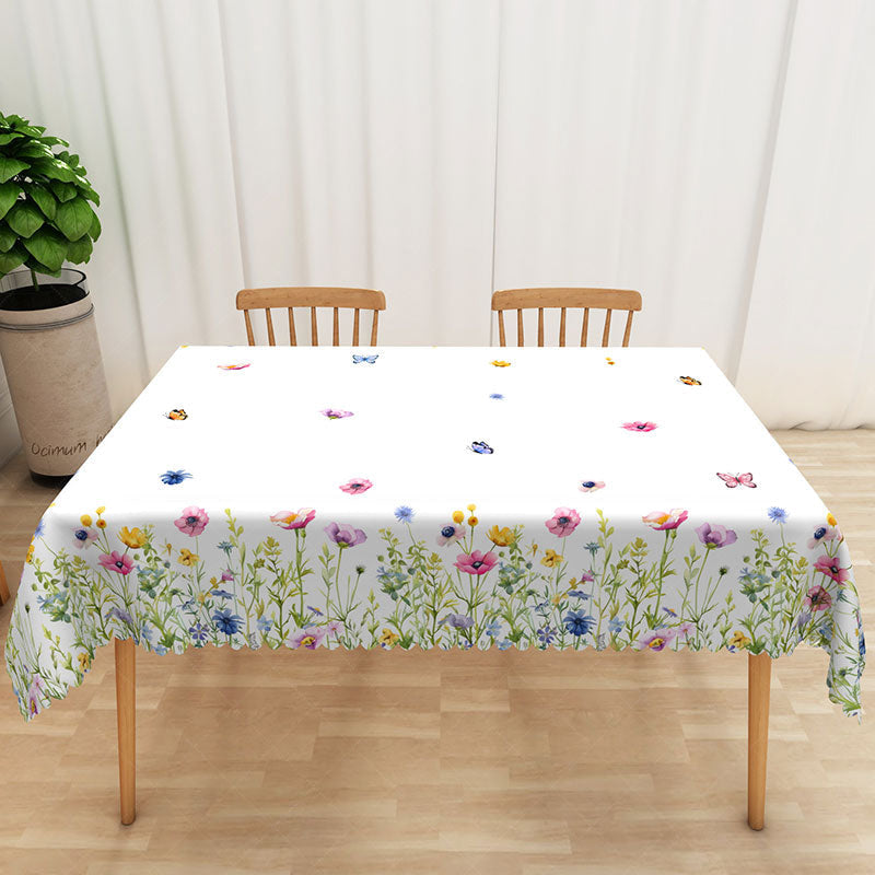 Lofaris Spring Butterfly and Colorful Flowers Rectangle Tablecloth for Garden Party Easter Decorations