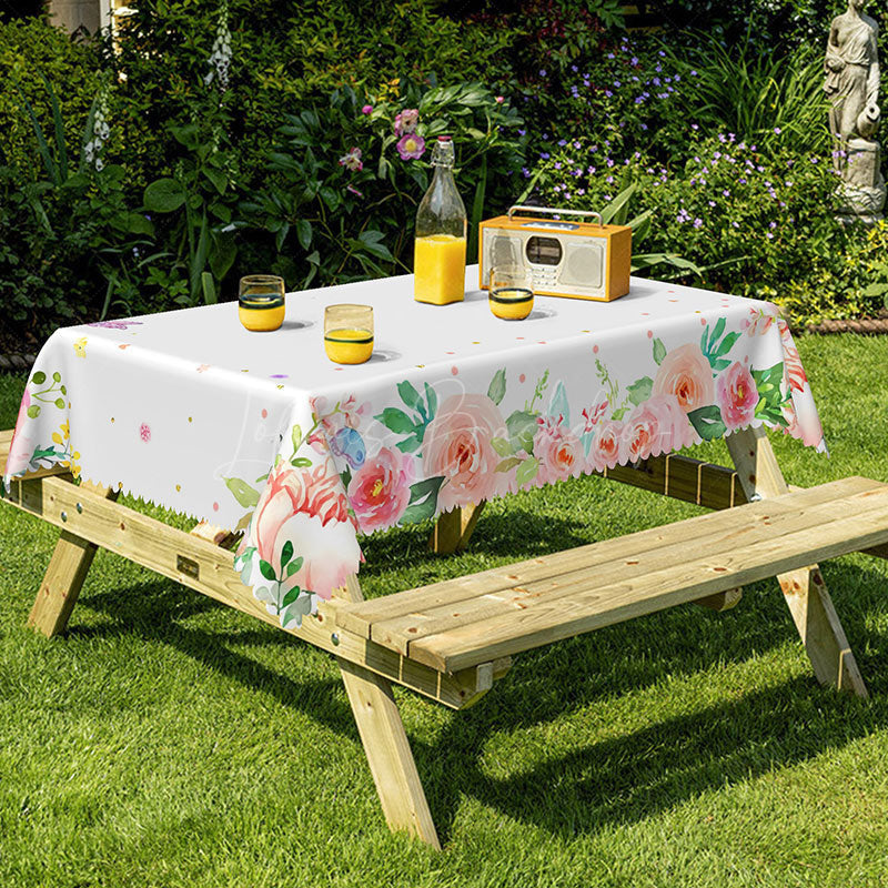 Lofaris Spring Butterfly Flowers Rectangular Tablecloth