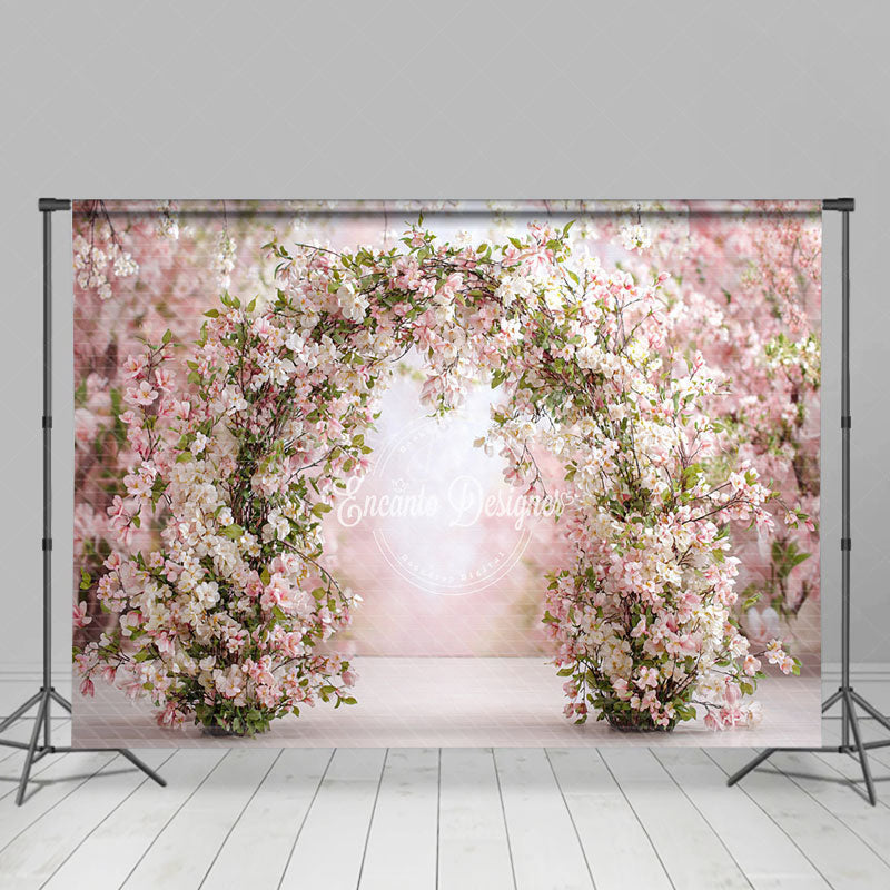 Lofaris Spring Cherry Blossom Arch Photography Backdrop Pink and White Floral Romantic Garden Wedding Photo Background