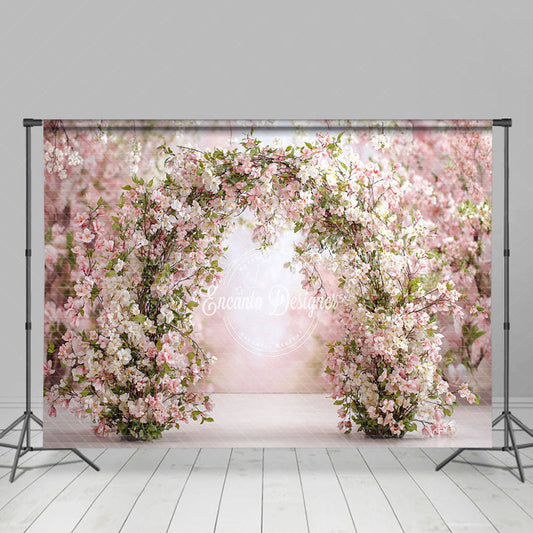 Lofaris Spring Cherry Blossom Arch Photography Backdrop Pink and White Floral Romantic Garden Wedding Photo Background