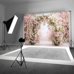 Lofaris Spring Cherry Blossom Arch Photography Backdrop Pink and White Floral Romantic Garden Wedding Photo Background
