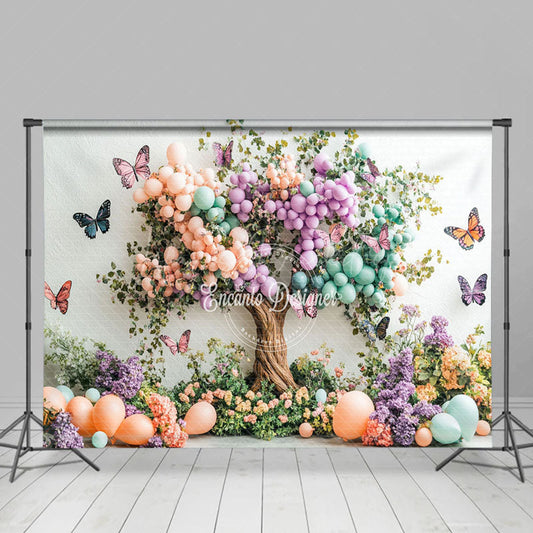 Lofaris Spring Color Balloon Floral Tree Cake Smash Backdrop