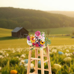 Lofaris Spring Color Eggs Green Easter Country Photo Backdrop
