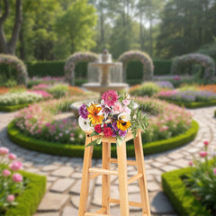 Lofaris Spring Color Floral Garden Fountain Wedding Backdrop