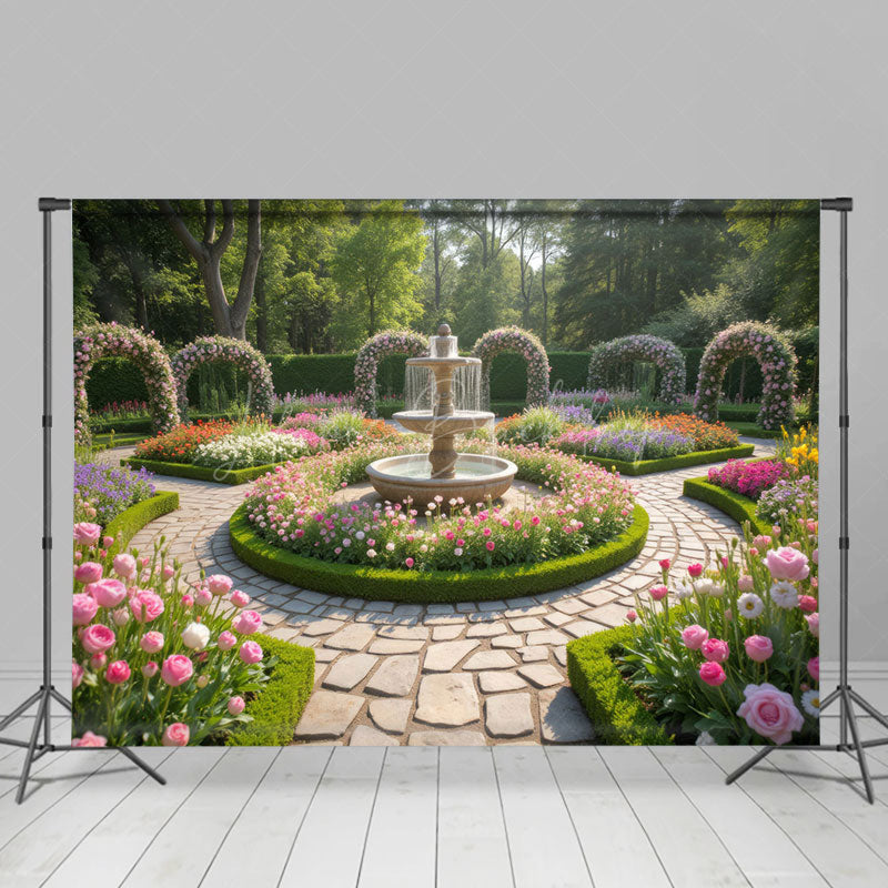 Lofaris Spring Color Floral Garden Fountain Wedding Backdrop