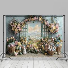 Lofaris Spring Color Floral Window Scene Easter Backdrop