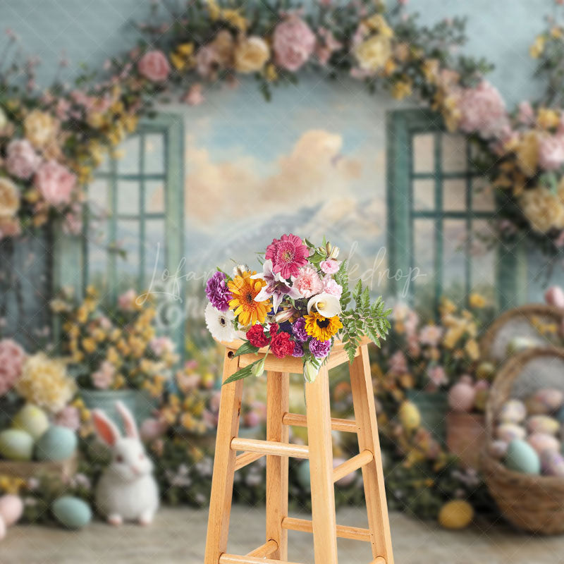 Lofaris Spring Color Floral Window Scene Easter Backdrop