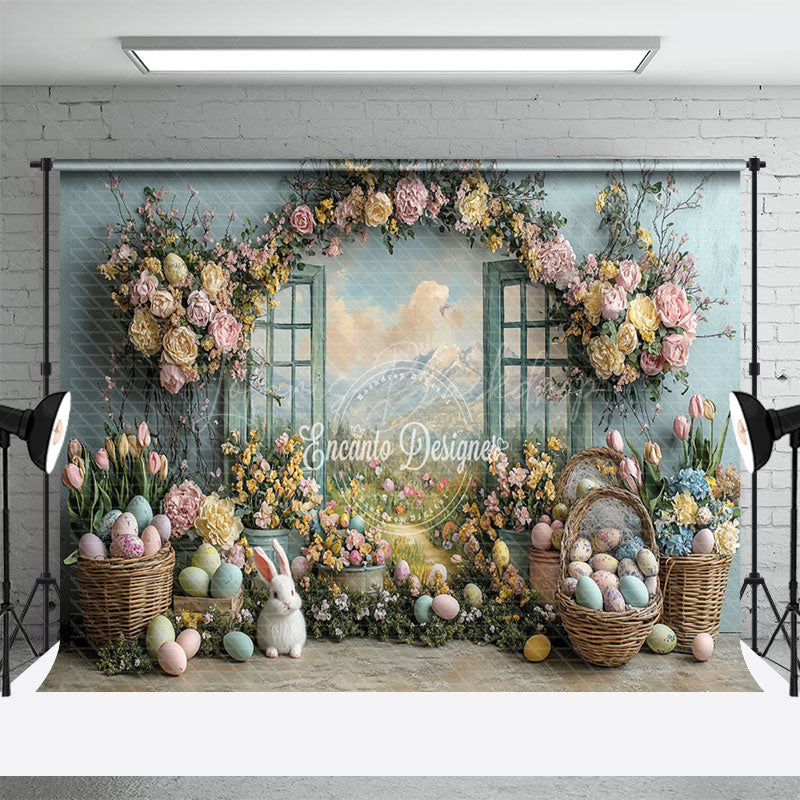 Lofaris Spring Color Floral Window Scene Easter Backdrop