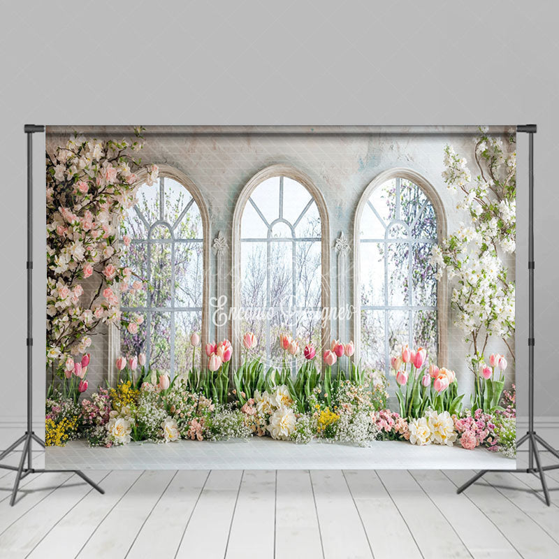 Lofaris Spring Color Floral Window Wedding Room Set Backdrop