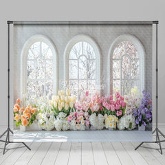 Lofaris Spring Color Floral Window Wedding Room Set Backdrop