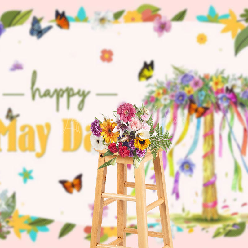 Lofaris Spring Colorful Basket Floral Happy May Day Backdrop
