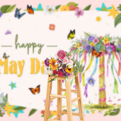 Lofaris Spring Colorful Basket Floral Happy May Day Backdrop