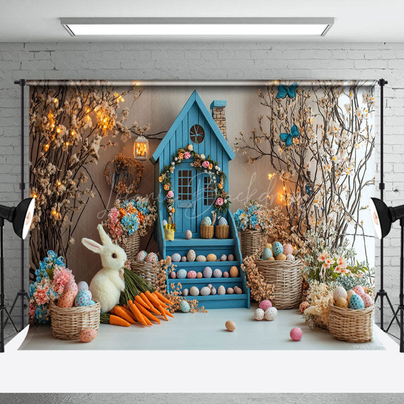 Lofaris Spring Colorful Floral Bunny Eggs Easter Backdrop