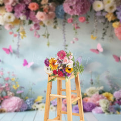 Lofaris Spring Colorful Floral Butterfly Cake Smash Backdrop
