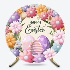 Lofaris Spring Colorful Floral Eggs Round Easter Backdrop