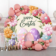Lofaris Spring Colorful Floral Eggs Round Easter Backdrop