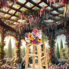 Lofaris Spring Colorful Floral Gazeb Wedding Photo Backdrop