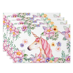 Lofaris Spring Colorful Floral Unicorn Set of 4 Placemats
