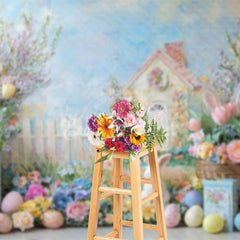 Lofaris Spring Colorful Garden Cabin Fence Easter Backdrop