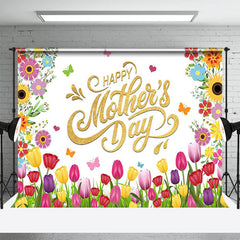Lofaris Spring Colorful Tulip Gold Happy Mothers Day Backdrop
