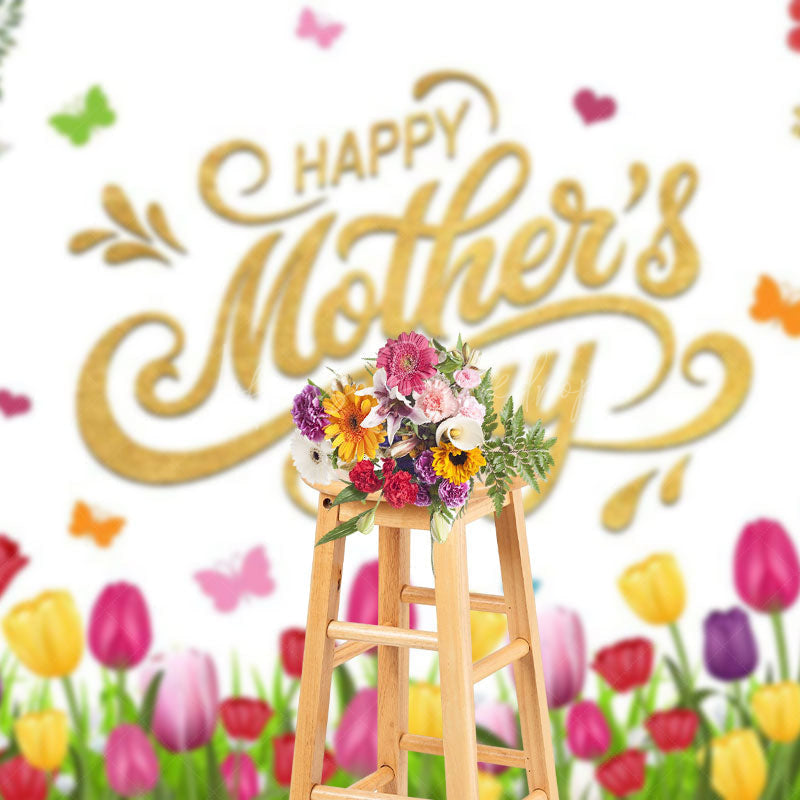 Lofaris Spring Colorful Tulip Gold Happy Mothers Day Backdrop
