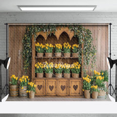 Lofaris Spring Design Wooden Cabinet Yellow Tulips Backdrop