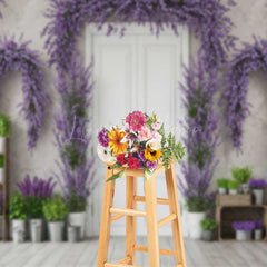 Lofaris Spring Doorway Photography Backdrop Purple Lavender and Rustic White Door French Countryside Studio Photo Prop