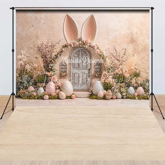 Lofaris Spring Easter Bunny Ears Combo Set Backdrop Floral Arch Door Pastel Eggs Photography Background