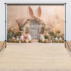 Lofaris Spring Easter Bunny Ears Combo Set Backdrop Floral Arch Door Pastel Eggs Photography Background