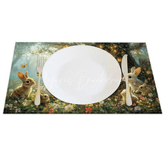 Lofaris Spring Easter Bunny Set of 4 Placemats Rabbits in Green Forest Enchanted Garden Holiday Table Mats
