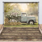 Lofaris Spring Field Retro Truck Floral Combo Set Backdrop