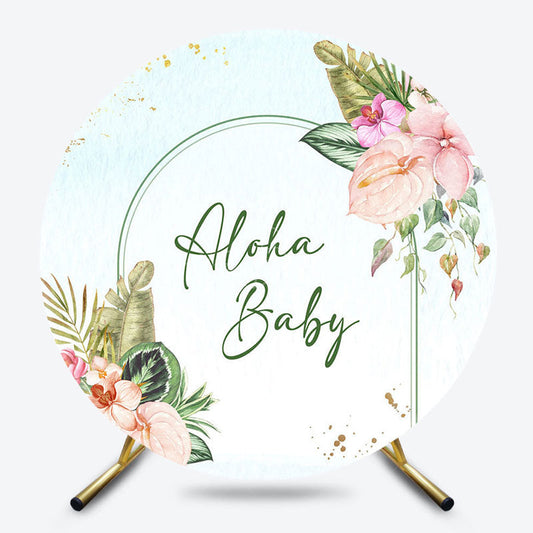 Lofaris Spring Floral Aloha Baby Round Gender Reveeal Backdrop