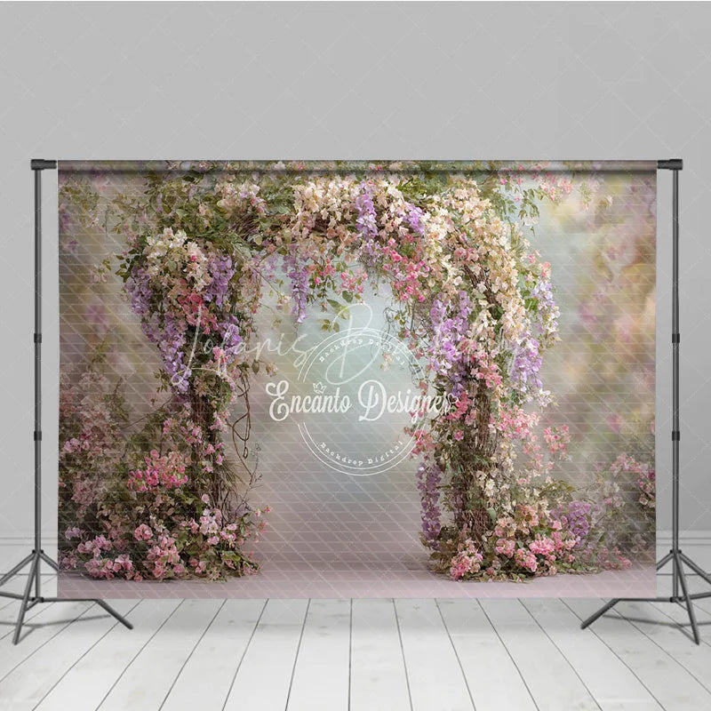 Lofaris Spring Floral Arch Backdrop Pink and Purple Flower Decor Enchanted Garden Wedding Photo Prop