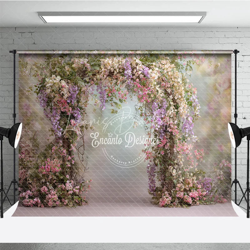 Lofaris Spring Floral Arch Backdrop Pink and Purple Flower Decor Enchanted Garden Wedding Photo Prop