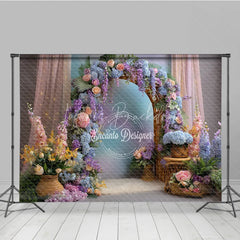 Lofaris Spring Floral Arch Photography Backdrop Purple and Pink Hydrangea Elegant Wedding or Garden Party Background